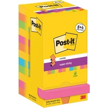 Afbeelding van Post It Super Sticky Z Notes Carnival, 90 vel, ft 76 x mm, 8 + 4 GRATIS memoblok