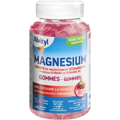 Afbeelding van Alvityl® Magnesium Gummies Met en Vitamine B6 Tegen Vermoeidheid &amp; Zenuwachtigheid Suikervrij Heerlijke Kersensmaak 45