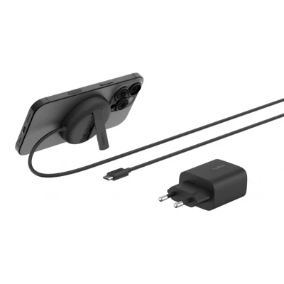 Afbeelding van Belkin Magnetisch Draadloos 15W laadstation met uitklapbare standaard + voedingsadapter, Draadloze Oplader iPhone, MagSafe compatible Qi2 lader voor iPhone 16, Samsung Galaxy S25, AirPods e.a. Zwart