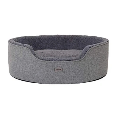 Afbeelding van lionto Hondenbed met omkeerbaar kussen en wasbare hoes, vormvast hondenmandje anti slip noppen, (M) 83x63 cm, Knus Huisdierenbed voor Honden Katten Pluche, Grijs