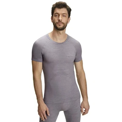 Afbeelding van FALKE Heren Top van onderlaag Wool Tech Light Round Neck M S/s Ts wol functioneel materiaal sneldrogend 1 stuk, Grijs Grey Heather 3757, XL