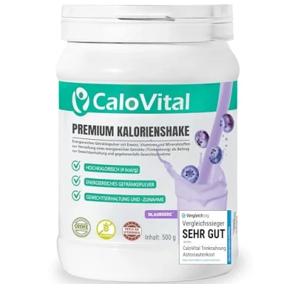 Afbeelding van CaloVital Drinkvoeding, hoogcalorisch voor gewichtstoename, koolhydraten en eiwitten als calorieshake, hoge dosis met veel vitaminen, premium kwaliteit uit Duitsland (bosbessen, 500 g)