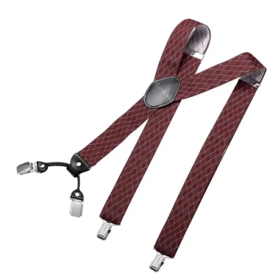 Afbeelding van DonDon brede bretels 3,5 cm 4 Y vormige leren clips elastisch en in lengte verstelbaar Rhomb red