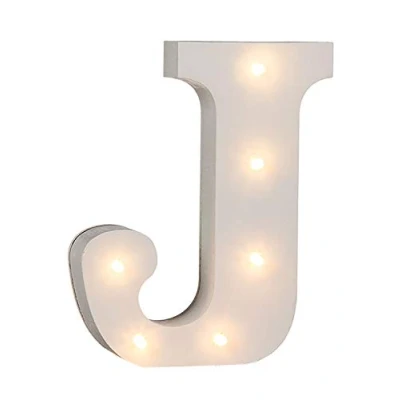 Afbeelding van Out of the Blue 57/6083 houten letter &quot;J&quot; verlicht met 6 LED lampen, werkt op batterijen, ca. 16 cm