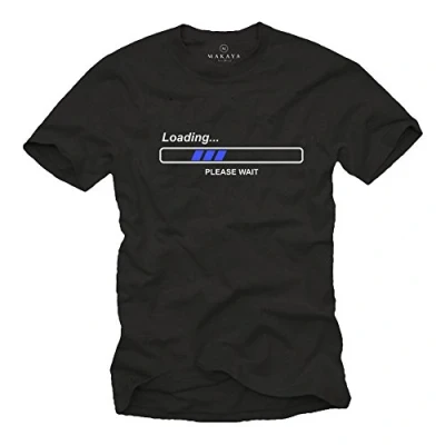 Afbeelding van MAKAYA Grappige Gamer T Shirt Voor Heren Tekst Loading Please Wait Print Opdruk Zwart L