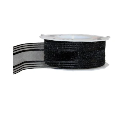 Afbeelding van Present band met draadrand, zwart, 20 m rol 40 mm