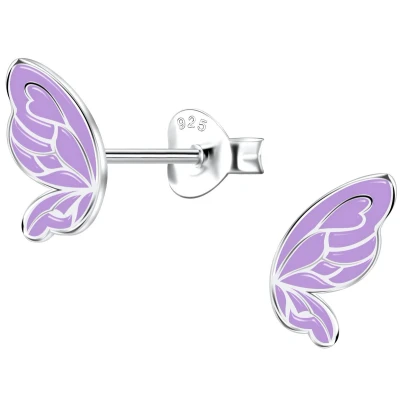 Afbeelding van JoyS Zilveren vlinder oorbellen paars / lila vlindertjes vleugels 5 x 9 mm sterling zilver 925