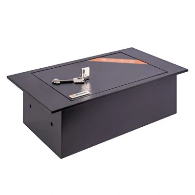 Afbeelding van Brihard kluis voor vloermontage met sleutelslot inbouwkluis plat 4L veilige opberger buitenmaat 13x39x21 cm (hxbxd) I heavy duty binnenmaat 12x33x17cm