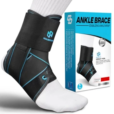 Afbeelding van Healrecux Enkelbandage voor dames en heren, verstelbare bandage enkelgewricht, enkelstabilisator, voetbandage fasciitis plantaris, hardlopen, voetbal, sport beschermen M