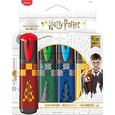 Afbeelding van Maped 4 markeerstiften Harry Potter met afgeschuinde punt in rood, groen, geel en blauw