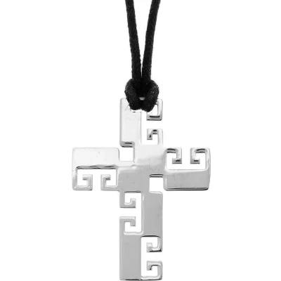 Afbeelding van Behave Zwarte ketting van touw met zilverkleurige keltische kruis hanger