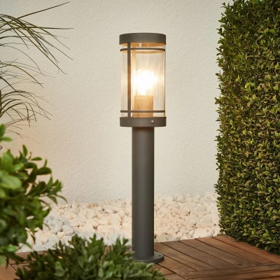 Afbeelding van Lindby Sokkellamp 1licht roestvrij staal, polycarbonaat H: 50 cm E27 donkergrijs, transparant