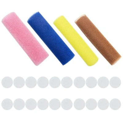 Afbeelding van Set van 4 exfolienetten, 20 gecomprimeerde handdoeken, scrubspons, badspons voor volwassenen, scrub washandjes, badspons, douchespons, lichaamscrub