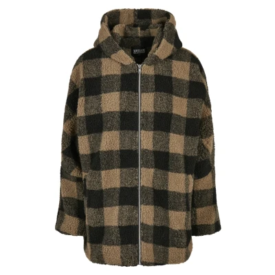 Afbeelding van Urban Classics Check Sherpa Winterjas, Dames, Maat: 4XL, Softtaupe/black