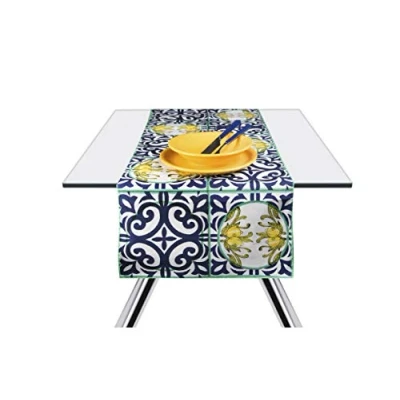 Afbeelding van Excelsa Amalfi Tafelloper, 100% katoen, geel en blauw, 45 x 140 cm