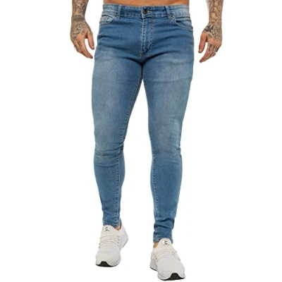 Afbeelding van 989Zé ENZO Heren Super Skinny Slim Fit Stretch Jeans Denim Broek EZ326 Alle Taille Maten UK, Lichtblauw, 36W / 30L
