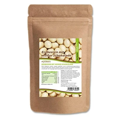 Afbeelding van Mynatura aardbeien, gevriesdroogd, in witte chocolade, omhuld met muesli, snack, zoet, zakje (1 x 1000 g)