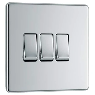 Afbeelding van BG Electrical FPC43 01 Schroefloze platte plaat, 10 A, 3 snelheden, 2 weg schakelaar, gepolijst chroom, 250 V
