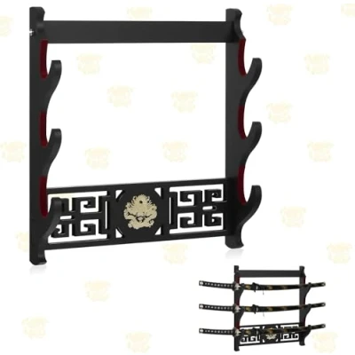 Afbeelding van Z fiber Sword Wall Mount Holder Display Stand Padded Katana Wakizashi Genji and Samurai Swords Dragon Pattern,3 Tier