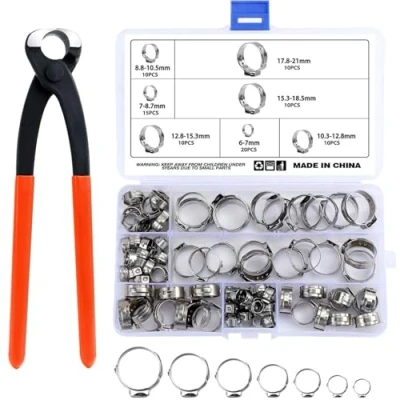 Afbeelding van WiMas 85 stuks 304 roestvrij staal 6 21 mm slangklemmen met één oor, slangklemset, Cinch klemringen klemtang