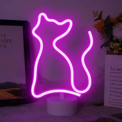Afbeelding van Kattenneonlicht, slaapkamer nachtlampje, led lichtborden aangedreven door batterij/USB, lichtdecoratie voor Kerstmis, verjaardagsfeest, slaapkamer, tafellamp, kindergeschenken