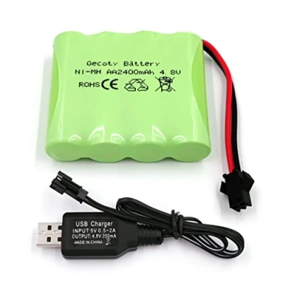 Afbeelding van Gecoty® 4.8V 2400mAh NiMH batterij pack, AA oplaadbare accupack met USB oplaadkabel en SM 2P connector, gebruikt voor afstandsbediening auto, elektrisch gereedschap, huishoudelijke apparaten