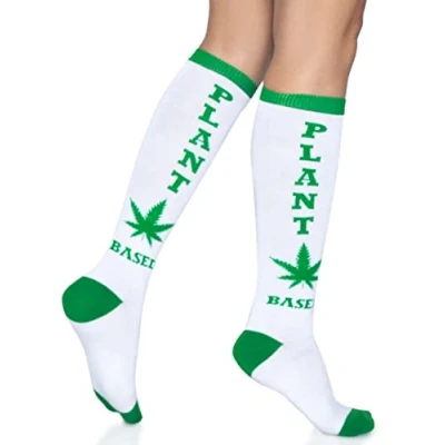 Afbeelding van Leg Avenue Plant Based knee highs, O/S (Wit/Groen)