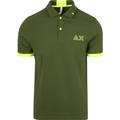 Afbeelding van Sun68 Poloshirt Logo Fluo Army Groen maat M heren met Modern fit Pasvorm Stretch Suitable Herenkleding
