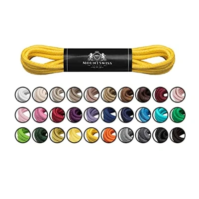 Afbeelding van Mount Swiss Luxe schoenveters, waterafstotende en scheurvaste veters, rond, diameter 2 3 mm, van fijn katoen/gewaxt, voor zakelijk pak leren schoenen, elegante schoenveters lengtes 45 120 cm, geel,