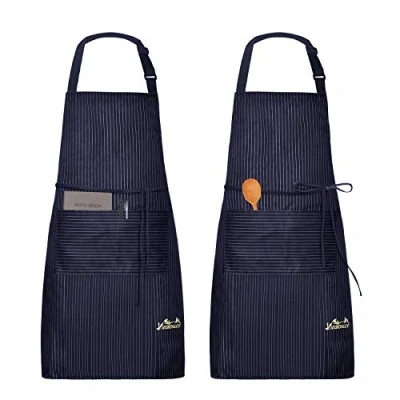 Afbeelding van Viedouce schort, 2 pack waterdichte Schorten keukenschort met zakken, verstelbare keukenschort, BBQ slabbetje, (Streep Marine)