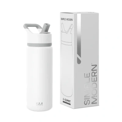 Afbeelding van Simple Modern Kinderwaterfles met rietjesdeksel, vacuüm geïsoleerde roestvrijstalen metalen thermosflessen Herbruikbare lekvrije BPA vrije fles voor school Summit Collection 18 oz, winterwit