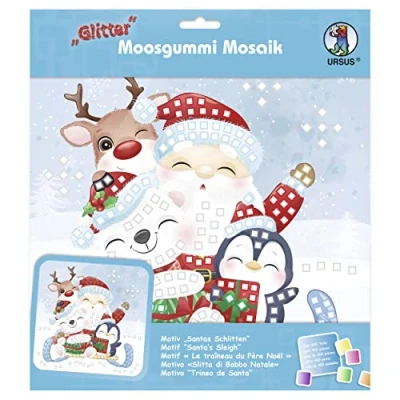 Afbeelding van Ursus 8420021 Glitter schuimrubber mozaïek afbeelding &quot;Santa&#039;s slee&quot; knutselset voor een plakafbeelding van schuimrubberstickers, ca. 25 x cm met standaard, medium