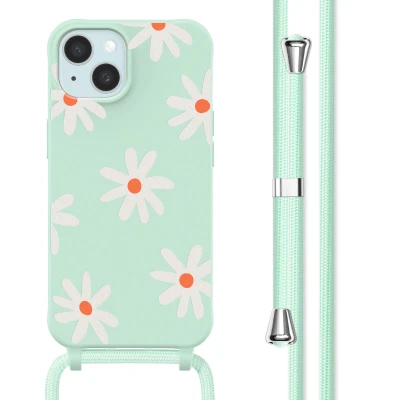 Afbeelding van Apple iPhone 15 Hoesje Siliconen en TPU (zacht) imoshion Softcase/Koordhoesje/Backcover Green Flower Distance Telefoonhoesje