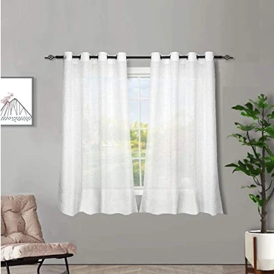 Afbeelding van Melodieux 2 panelen faux linnen voile net gordijnen semi pure ring top voor slaapkamer, woonkamer, raam wit, 55 x 54 inch druppel (140 137cm)
