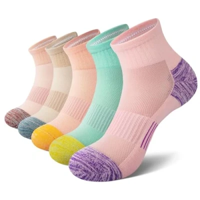 Afbeelding van EKSHER Sneakersokken voor dames, 5 paar, katoen, badstof, quarter, loopsokken, hardlopen, kleurrijke sportsokken heren, ademend, Kleurrijk A1, 39 42 EU