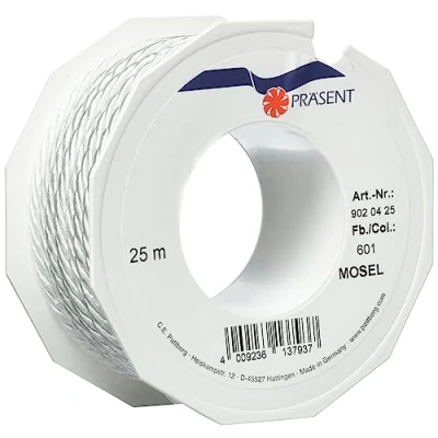 Afbeelding van PRÄSENT C.E. Pattberg Mosel koord wit, 25 m gevlochten voor geschenken, pakketten &amp; 4 mm breed, accessoires om te versieren en knutselen, scheurbestendig decoratief lint