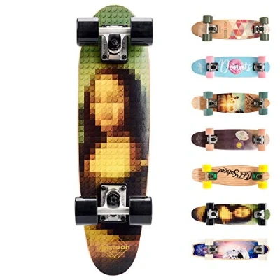 Afbeelding van Compleet Retro Houten Skateboard Ideaal voor Kinderen en Tieners Jongens Meisjes Miniboard met Print Cruiser board (MONA)