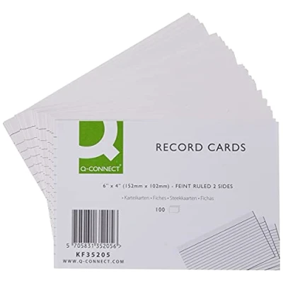 Afbeelding van Q Connect indexkaarten, fijn gelinieerd, 15 x 10 cm, wit, 100 stuks