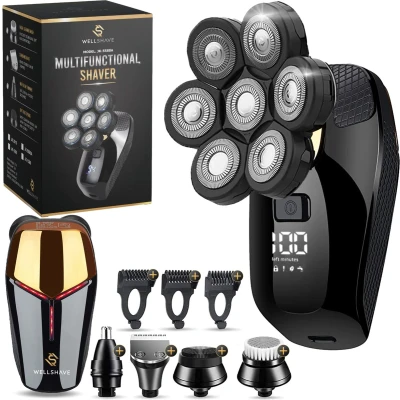 Afbeelding van Wellshave 5 in 1 Scheerapparaat Mannen Deluxe Gezicht en Hoofd Trimmer Nat Droog shaver Neustrimmer Skull Vaderdag Cadeau