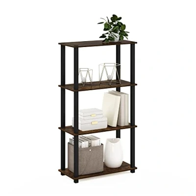 Afbeelding van Furinno Turn S 4 laags multifunctioneel rek displayrek met vierkante buis, ontworpen hout, amberdennen/zwart, 29,5 (D) x 59,9 (B) 145,8 (H) cm