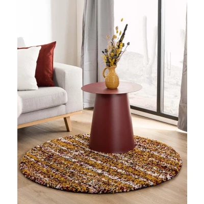 Afbeelding van Rond Hoogpolig Vloerkleed Strepen Artisan Multi/okergeel 120 Cm