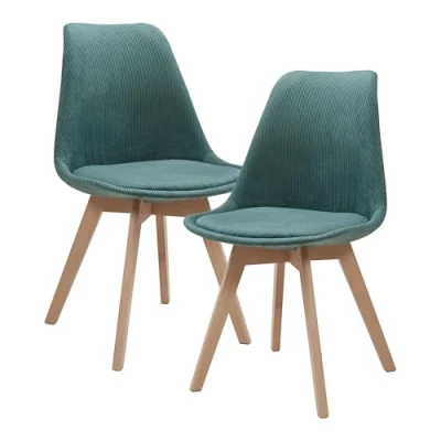 Afbeelding van Eetkamerstoelen Fläten set van 2 stuks corduroy donkergroen en naturel [en.casa]
