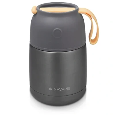 Afbeelding van Navaris roestvrij stalen thermosbeker 450ml Voedselbeker voor onderweg Warmhoudbeker warm en koud eten Geïsoleerd lekvrij Donkergrijs