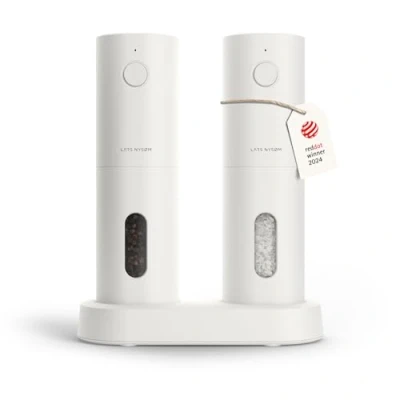 Afbeelding van LARS NYSØM Zout en Peper Molen Elektrisch 2 delige Set met verstelbaar keramisch maalwerk van grof tot fijn Automatisch kruidenmolenset (Snow White)