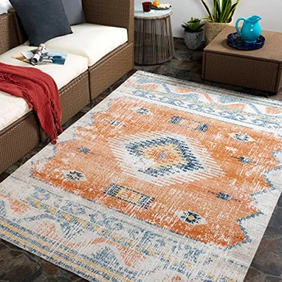 Afbeelding van SURYA Buitenkleed Balkon, Terras, Keuken Vintage Berber Tapijt NAWEL Rood/Blauw 160x213 cm
