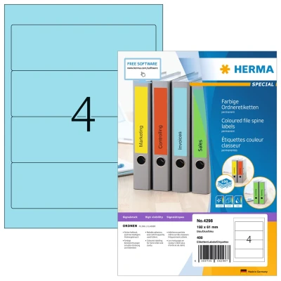 Afbeelding van Herma Ordneretiketten, A4, 192 x 61 mm, blauw, permanent hechtend