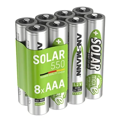 Afbeelding van ANSMANN oplaadbare batterij AAA Micro 550mAh 1,2V NiMH voor solarlampen 8 stuks batterijen met lage zelfontlading maxE Solar ideaal in de tuin
