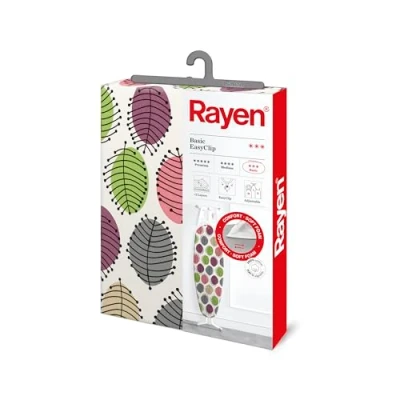 Afbeelding van Rayen Universele strijkplankovertrek Eenvoudig te installeren met EasyClip systeem 2 lagen: Foam en 100% bedrukte katoenen stof Basisassortiment van Afmetingen: 130x47 cm