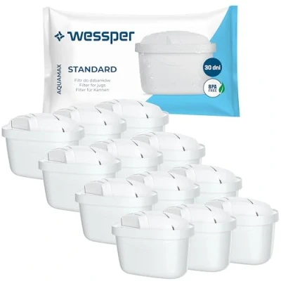 Afbeelding van Wessper Waterfilter cartridge compatibel met Brita Maxtra waterkan, filter actieve kool en lonenwisselaarhars, waterfilterpatronen verpakking van 12 stuks