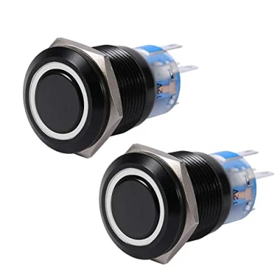 Afbeelding van Keenso LED drukknop, 19mm 12V 24V metalen aan/uit zelfborgende drukknop waterdicht schakelaar (2 stuks, wit)